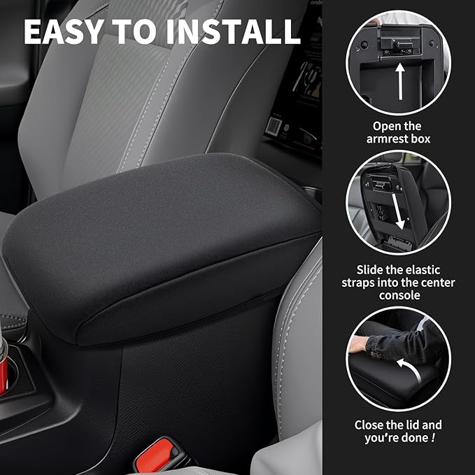 Center Console Cushion Compatible with Toyota Tacoma 2016-2023 Accessories, Premium Leather Arm Rest Cover Pad, Car Middle Console Cover (Black)