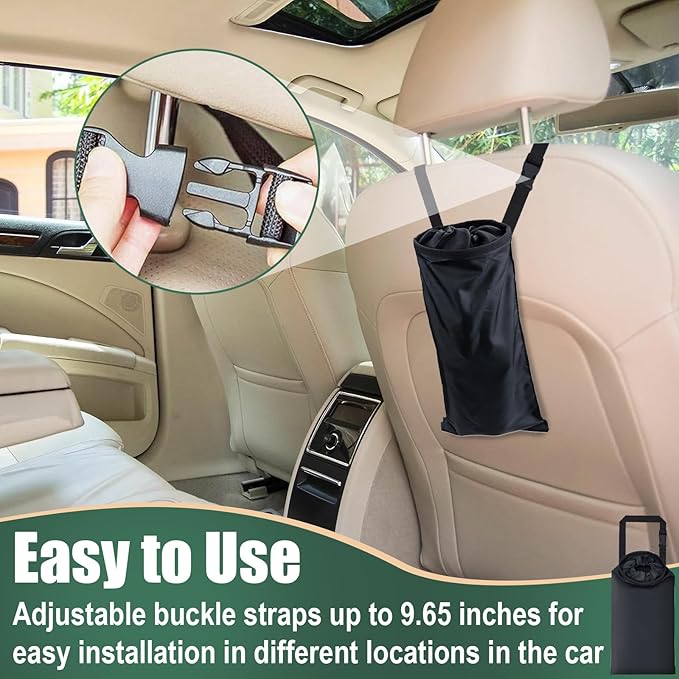 ecocstm 2 PCS Car Trash Bags, Washable Car Garbage Bag Hanging, Detachable Trash Can with Top Elastic Vent & Sticky Strap Bottom Opening, Seat Back Tash Bag for Cars,Travelling,Outdoor