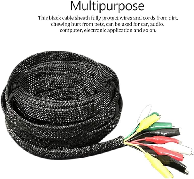 25ft - 3/4 Inch Cable Management Sleeve Protector,Wire Loom PET Expandable Wire Sleeving for Office TV Computer Home Theater Engine Bay Cord Organizer,Protect Cables from Pet Cat Dog Chewing,BlackBlue
