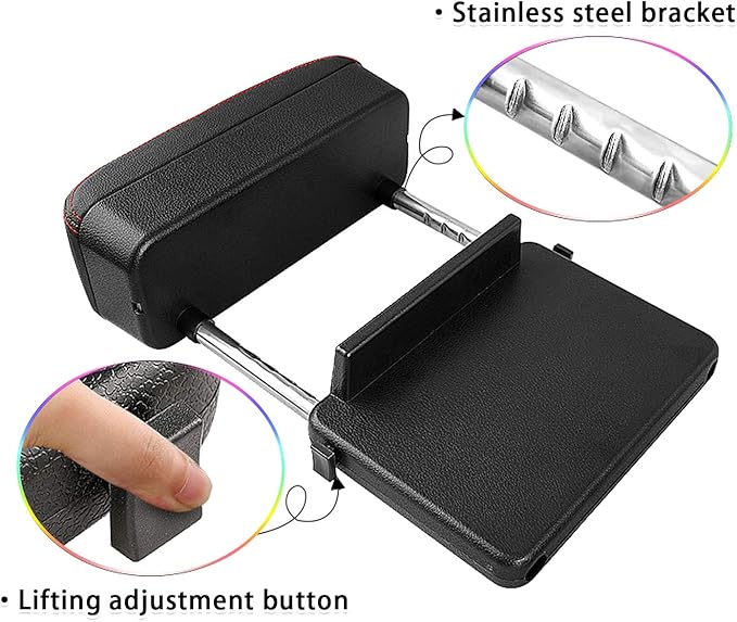 SKTU Auto Car Armrest Extender Support Elbow & Forearm Arm Wrist Rest Support Adjustable Height Comfort Pad Universal Fit for Most Car Models Center Console (Red with Organizer)