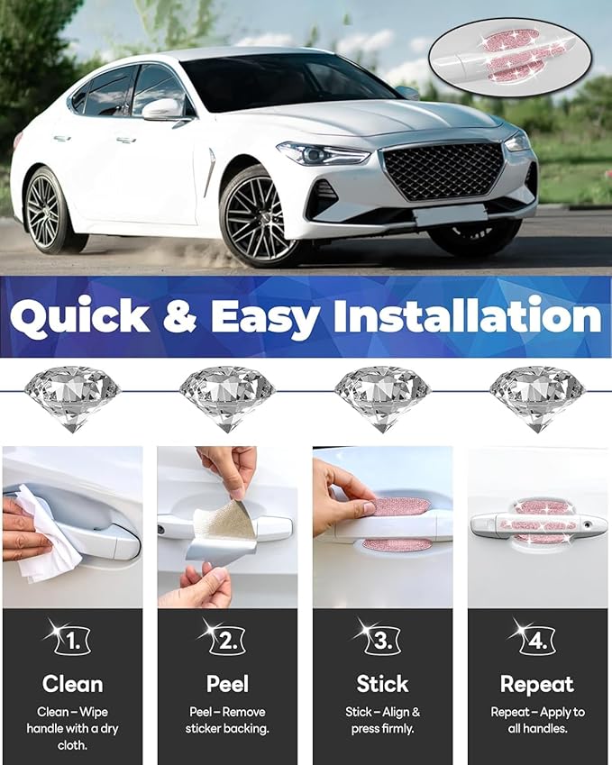 8Pcs Bling Car Door Handle Protector Stickers,Crystal Rhinestone Glitter Car Door Handles Cup Scratch Protectors Decals Universal (Yellow White)