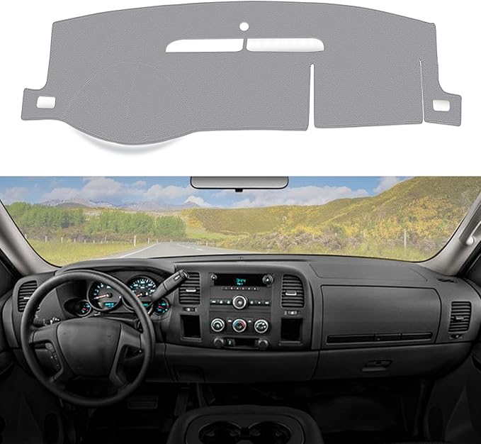Dashboard Dash Cover Mat Carpet Compatible with 07-14 Chevy Tahoe Suburban Denali Avalanche GMC Yukon/XL,07-13 Chevy Silverado GMC Sierra Without Dash Speaker and Only One Glove Box(Grey)