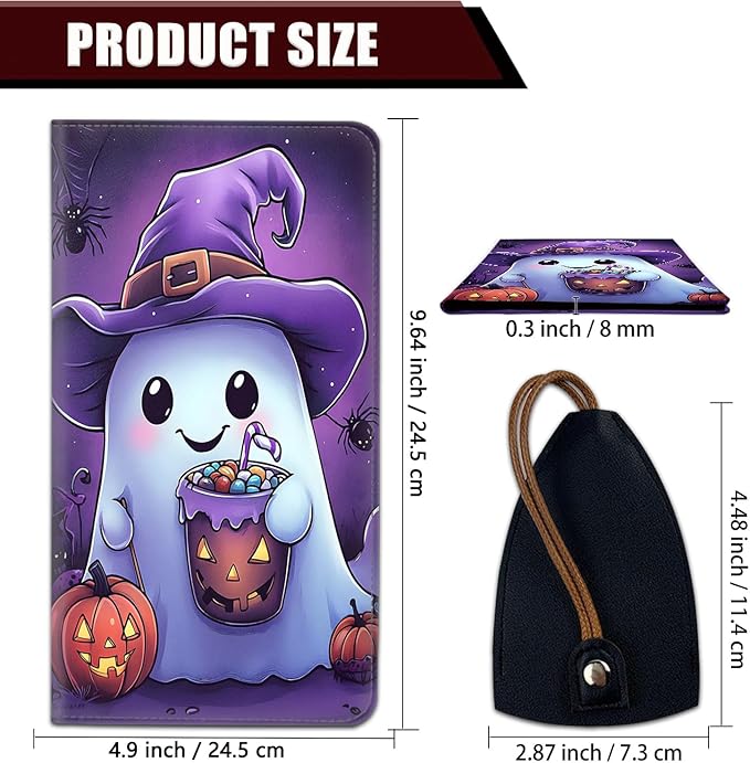 Car Registration Holder, PU Leather Vehicle Glove Box Organizer for Driver License, Document, Car Insurance Holder with Magnetic Shut, Auto Paperwork Wallet Case Accessories, Cute Ghost + Witch Hat