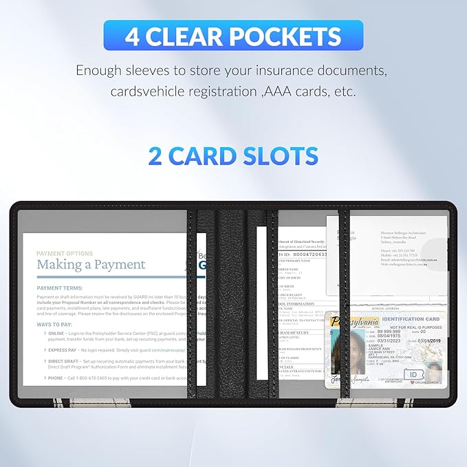 Pisypox Car Registration and Insurance Card Holder，Vehicle Glove Box Car Organizer，Accessories Case for Storing Driving Licences, Cards, Documents