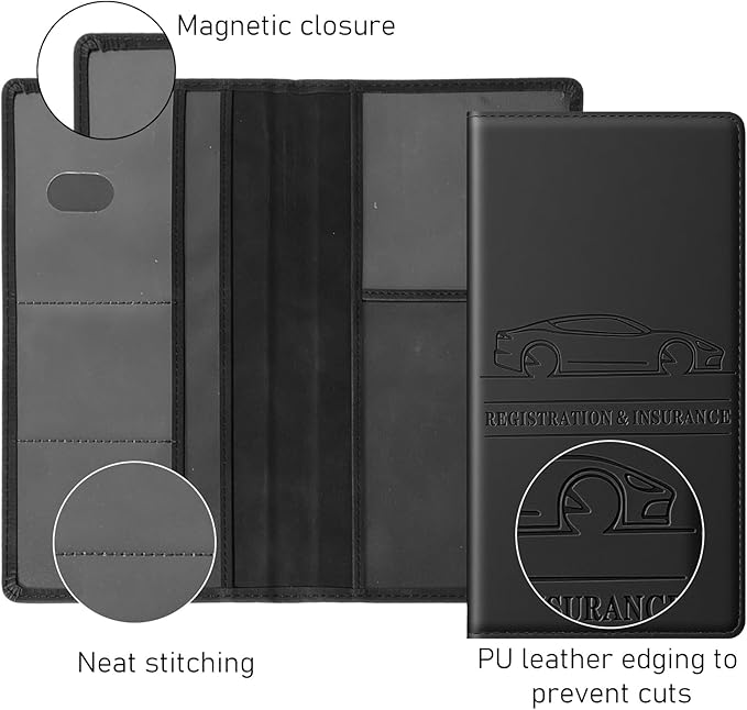 Car Glove Box Organizer Car Registration Holder Insurance Card Holder Vehicle Document Holders for Glove Box Paperwork Organizer Compartment Glovebox Information Holders for Women Men, Black