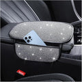 Bling Car Center Console Cover, Crystal Rhinestone Vehicle Armrest Cover Cushion with 2 Storage Bags for Women Girls, Diamond Auto Storage Box Protector Pad, Universal Fit (White)