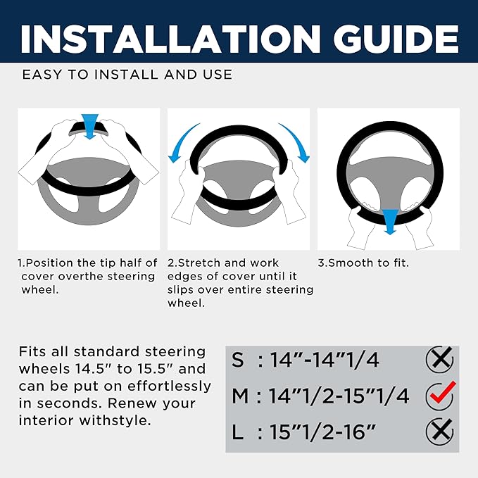 PIC AUTO Massage Steering Wheel Cover, Red Football Pattern Material Spliced Leather Car Steering Wheel Protector, Car Interior Accessories, Universal Fit 14.5"-15.5" for Cars, Trucks, Van, SUV