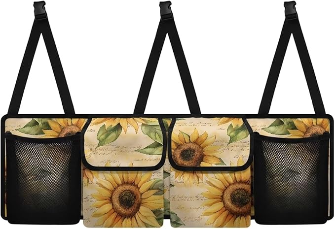 Sunflower Trunk Organizer for Car, Large-Capacity Trunk Storage Organizer with 4 Pocket, Butterfly Car Decor Fashion Car Organizers Storage Back Seat Car Organizer, Keep the Car Clean and Tidy
