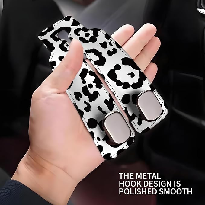 NUGGHU Car Seat Headrest Hook, Universal Leather Cute Hanger Holder Hook, Storage Organizer Interior Accessories for Purse Bags Handbag White Black Leopard