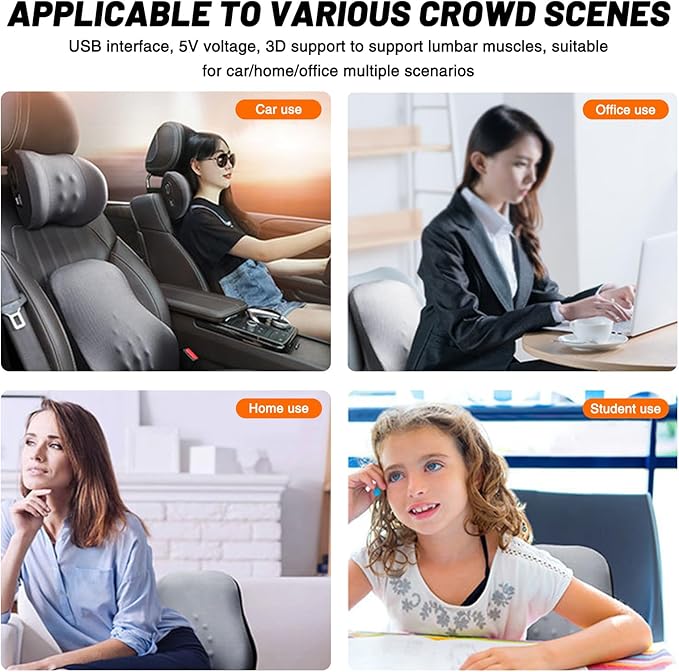 Lumbar Support Pillow for Office Chair Lumbar Support Pillow for car Heated Vibrating Pillow Back Support for Office Chair for Recliner 3 Heating Levels & 4 Motors & 3 Intensities, Gifts,Gray