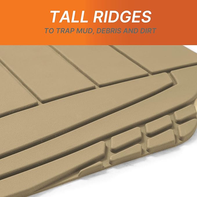 TLH Car Floor Mats, Beige Sleek Linear, Full Set, Rubber, Waterproof, Stain-Resistant, Easy to Clean, Washable, Durable for Ultimate Protection, Perfect for Cars, Trucks, SUVs, Vans