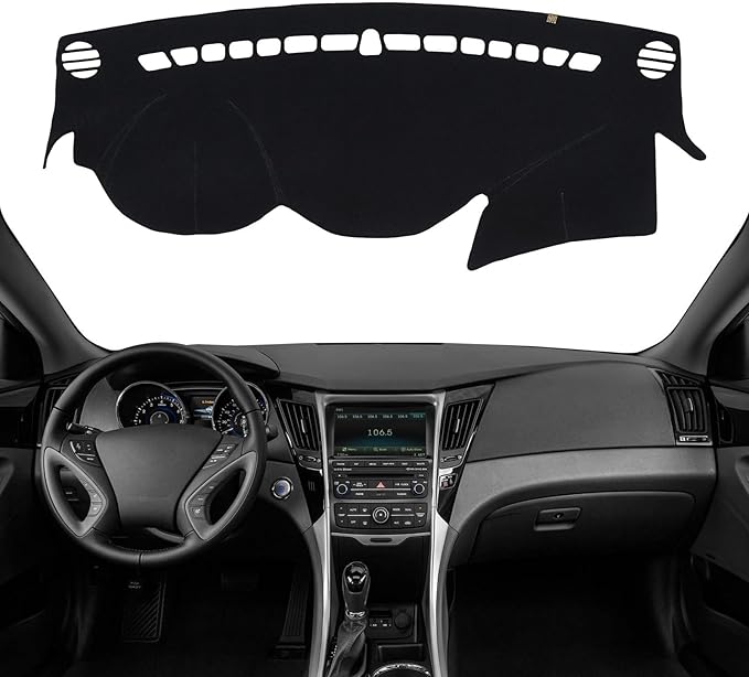 KEYOOG Dashboard Cover Dash Mat Fit for Hy-undai Sonata 2014-2011 (for Left Hand Drive),Car Dash Board Mat Anti-Glare Carpet,Non-Slip Pad Sunshield Protector (Black)