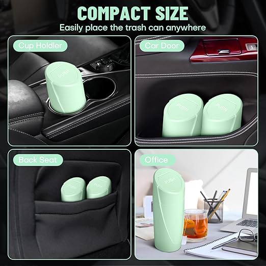 SGLRT Car Trash Can Bin with Lid - Car Garbage Can Cup Holder - Green Mini Leakproof Vehicle Trash Garbage Can Bin with 20pcs Trash Bags-Car Organizers and Storage for Front Back Seat Accessories