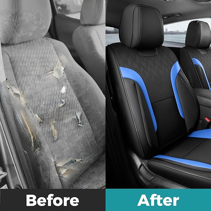 FEINEPRO Black and Blue Car Seat Covers Only Front 2pc - Breathable Faux Leather Universal Seat Covers for Cars, Automotive Protector Fit for Most Sedan SUV Pick-up Truck