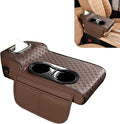 Car Center Console Leather Armrest Increase Cushion, MultiFunctional Armrest Box Pad with Dual Cup Holder, Tissue Box, Side Card Holder, Universal for Most Cars, SUVs, Trucks (Coffee)
