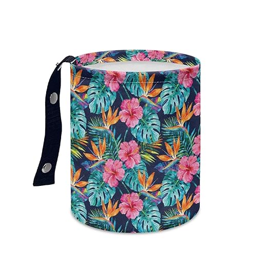 Tropical Floral Portable Dustbin Bin Waste Basket Palm Leaves Car Accessories Interior Collapsible Universal for Car SUV Trucks