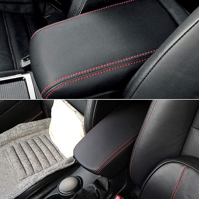 Auprite Center Console Cover for Mazda CX5 2018-2023 2024 2025, Auto Center Console Cover Pad Leather Car Armrest Seat Box Cover Protector for Mazda CX5 Accessories (Black with Red Stitches)