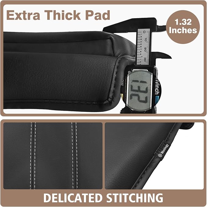 Muslogy Center Console Cover Extra Thick Armrest Pad Compatible with Honda Pilot 2023+, 2024-2026 Ridgeline/Passport Arm Rest Cushion Padding Anti-Scratch Middle Console Leather Armrest Lid Protector