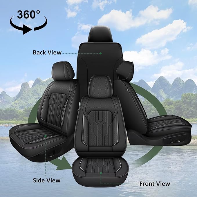YORKENIC Fit for Kia Sorento Seat Covers Front Set 2007-2023 2024: Breathable Leather Car Seat Covers Compatible Airbag (2 Front Set, Black)