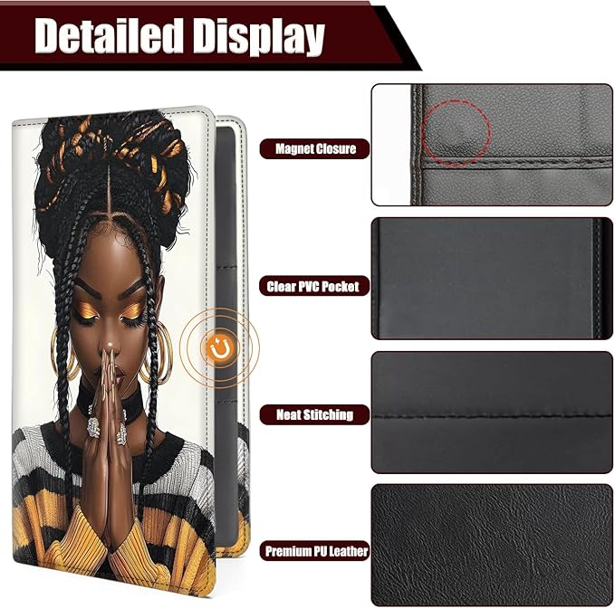 Car Document Holder with Magnetic Shut, Car Registration and Insurance Card Holder, Vehicle Glove Box Organizer Documents, Driver License, Auto Paperwork Organizer Wallet, Black Girl Pattern