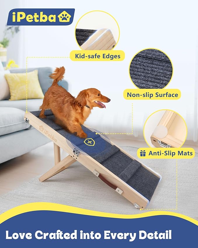 iPetba Dog Ramp for Couch & Bed - Joint & Spine Support with Gentle Incline for Small Dogs, Adjustable, Anti-Slip & Foldable, Up to 35 lbs