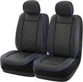 GIANT PANDA 2PCS Front Seat Covers for Hyundai, Piping Leather Durable Waterproof Seat Cover to Fit Sonata Elantra Santa Fe Tucson Accent Kona Palisade Genesis, Airbag Compatible (Black+Blue)