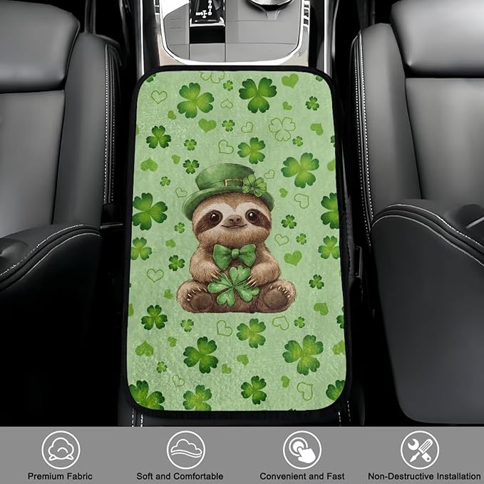Bulopur St. Patrick's Otter Armrest Cover Car Center Console Cover Easy to Install Car Armrest Cushion Flannel Protector Protect from Pet Claws Thickened Fit for Most Cars, Vehicles, SUVs