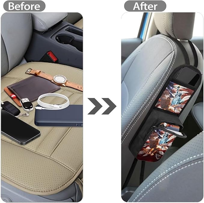 Lady Liberty Car Front Seat Organizer,Car Seat Side Hanging Bag Storage with Zipper Pockets,Universal Fit for Most Cars
