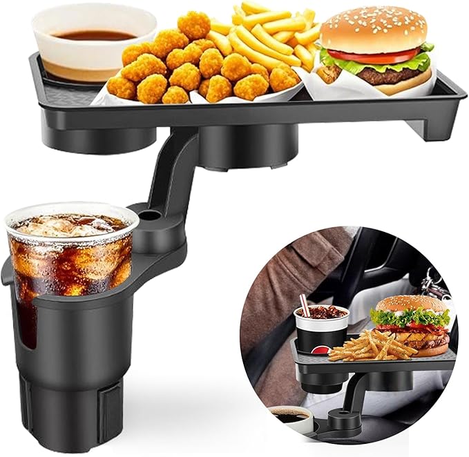 3-in-1 Car Cup Holder Tray, 10.24" Car Trays Organizer with Double Cupholders & Phone Holder for Eating, Travel