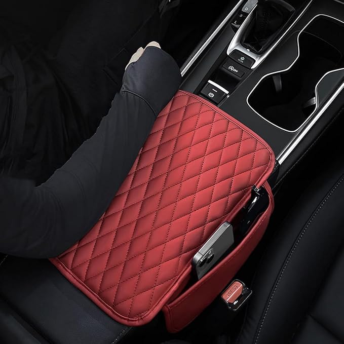 Rneswi Car Armrest Cover Leather Car Console Covers Box Pad with Pocket and Tissue Box Arm Rest Cover for Car for SUV Truck Sedan Vehicle (Thin-bark)