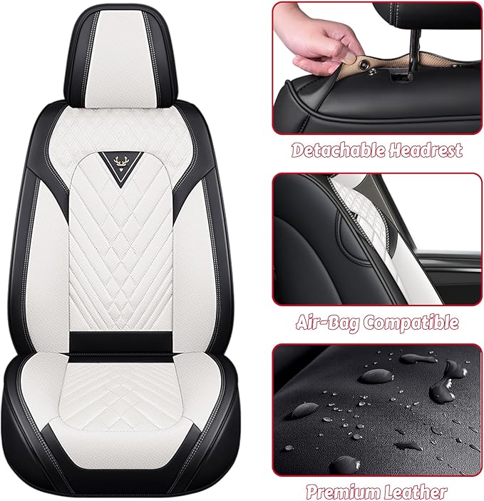 LPDK Fit for Kia Sportage Car Seat Covers Front Set 2pcs with Waterproof Leather,Lumbar Muscle Pain Healing Function,Airbag Compatible Automotive Breathable Seat Protectors(Black White)