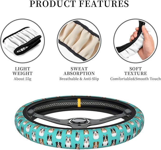 Australian Shepherds Dogs Neoprene Steering Wheel Covers Women Men Car Accessories, Universal 15 Inch Fit Auto, Suvs, Truck