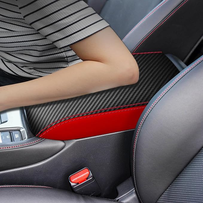 for Honda 11th Accord 2023 2024 Center Console Cover Anti-Scratch Waterproof Leather Armrest Pad Protector Cushion Interior Accessories(Carbon Fiber + Red)