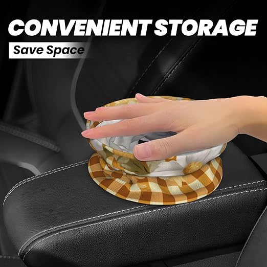 Car Trash Can Hanging, Yellow Checkered Daisy Waterproof Auto Garbage Bin Universal Vehicle Waste Container, 3.5L Capacity