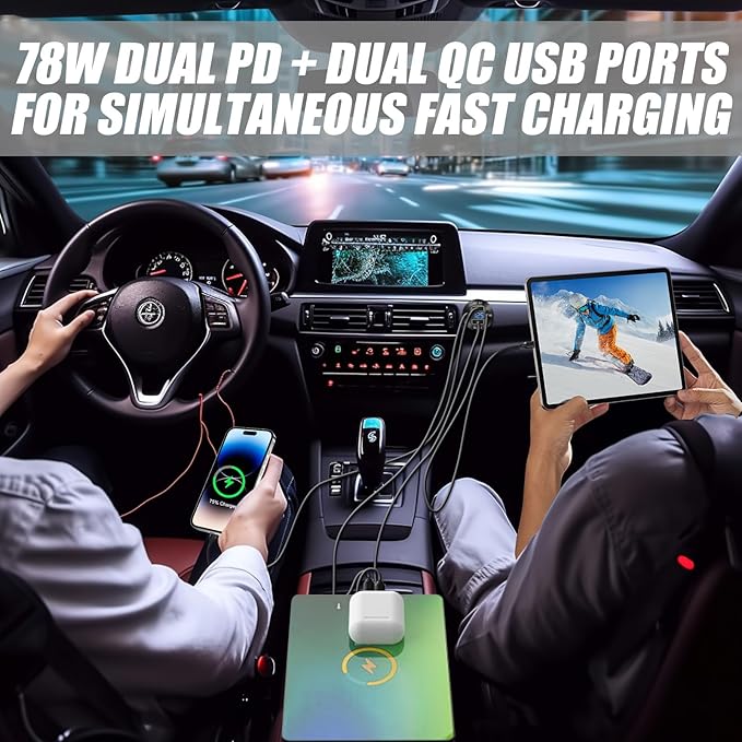 Upgraded 12V USB Charger with 4 Ports - Aluminum Alloy Car Outlet with LED Voltmeter for Cars, Golf Carts, Boats, RVs, Trucks, and Motorcycles (Pack of 1)