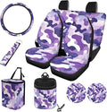 10 Pcs Car Seat Covers Full Set Interior Sets, Giraffe Flower Printed High Back Car Front Rear Seat Cover with Steering Wheel Cover Keychain Coaster Trash Can Air Vent Storage Bag