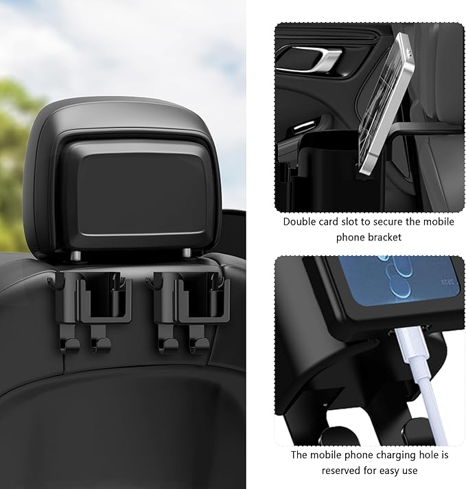 2PCS Multifunctional Car Cup Holder + Car Phone Holder + Car Purse Hook,Hanging Back Seat Car Organizer with Headrest Hooks,Universal Car Organizer Car Accessories Interior