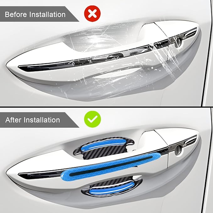 8Pcs 3D Car Door Handle Cup Protector, Reflective Stripe Stickers Anti-Scratch Universal Protector Suitable for Cars, Trucks, SUVs (Blue)