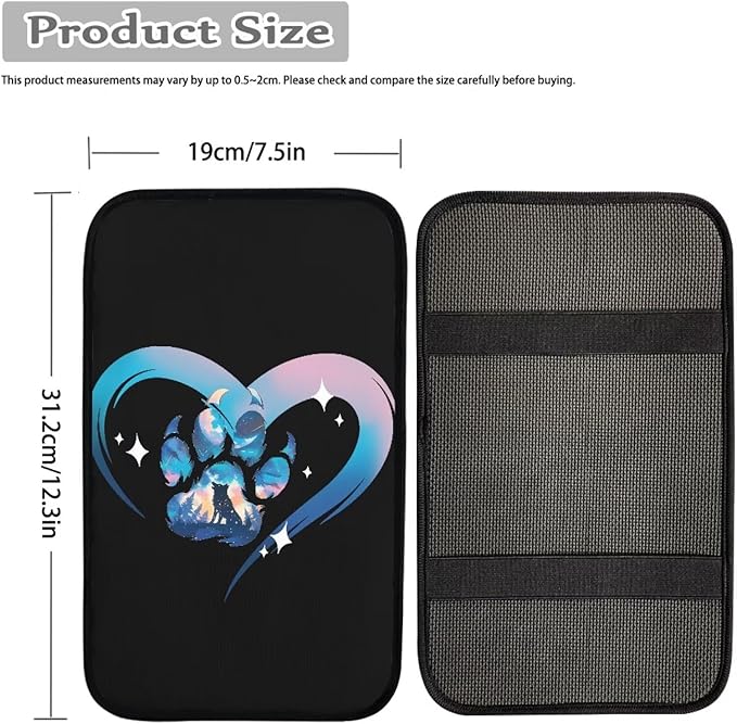 Mintutlipy Dog Paw Heart Car Armrest Cushion Cover Universal Washable Automotive Center Console Cover Compatible with Most Cars