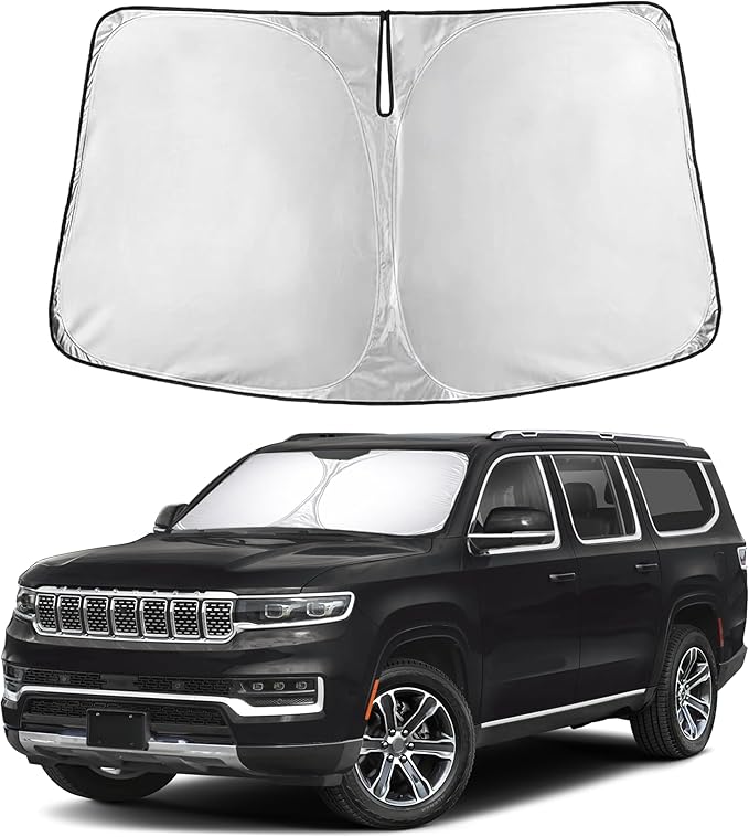 EcoNour Windshield Sunshade for Jeep Grand Wagoneer 2022–2026 | Custom Fit Front Window Sun Shade | Blocks Harmful UV Rays & Reduces Heat | Foldable Sun Visor with Storage Pouch