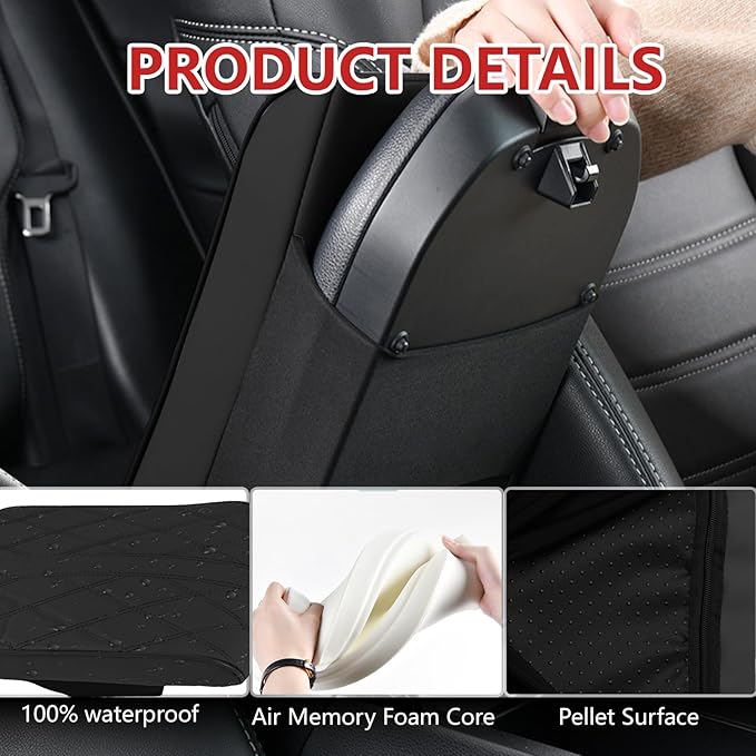 Memory Foam Car Armrest Cushion, 13"×8.3"×2" Leather Car Armrest Cover Pad, Auto Center Console Cover, Universal Vehicle Arm Rest Cover Protector, Interior Car Accessories (Black)