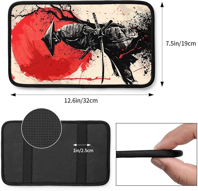 indokyeyqaz Universal Car Center Console Cushion Pad, Retro Japanese Samurai Soft Waterproof Car Center Console Cover Auto Armrest Seat Box Cover Protector for Most Vehicle SUV Truck Car
