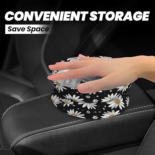 White Daisy Car Trash Can Garbage Cans Foldable,Cute Hanging Car Organizer and Storage Bag Leak Proof, Auto Back Seat Trash Bin Universal for Truck, SUV, Outdoor Travel