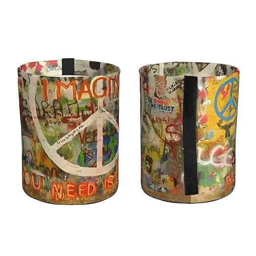 Rectangle Peace Sign Graffiti All You Need Is Love Car Trash Can Leak Proof Hanging Waterproof Garbage Can Multipurpose Trash Bin for Car SUV Front Seat Headrest Collapsible Portable Storage Pocket