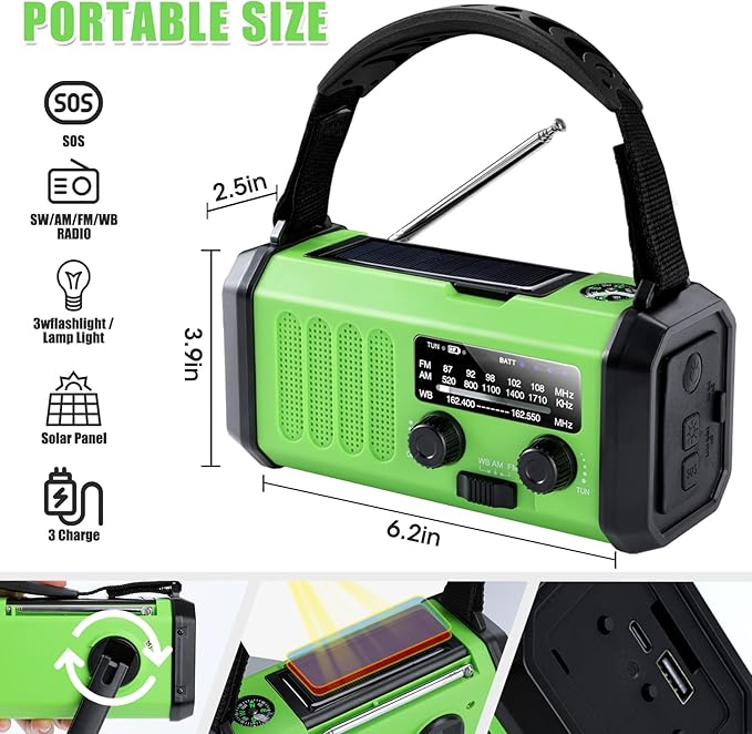 Leaton Hand Crank Emergency Radio, 10000mAh Solar Powered NOAA/AM/FM Weather Radio with Multi-Function LED Flashlight and Cell Phone Charger for Indoor/Outdoor Emergencies