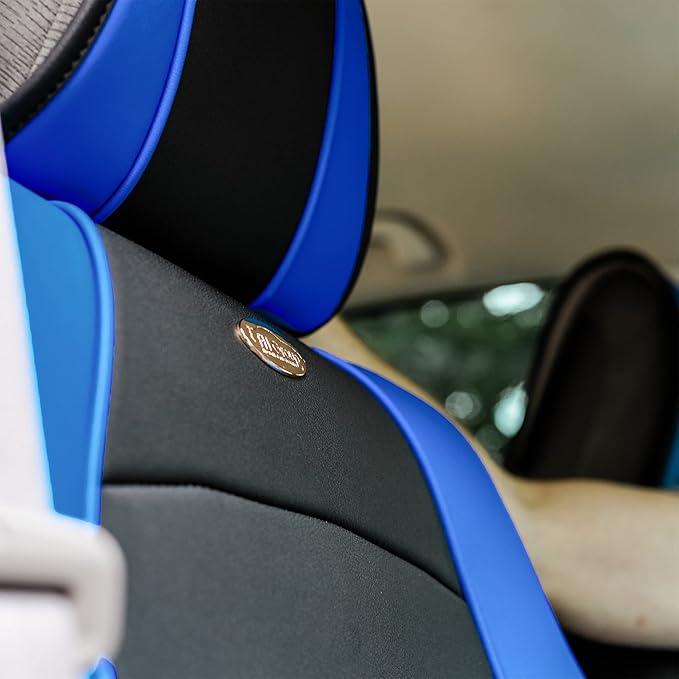 FH Group Ultra Comfort Highest Grade Faux Leather Full Set Cushion Pads Car Seat Covers for Front and Rear– Universal Fit for Cars Trucks & SUVs (Blue/Black)