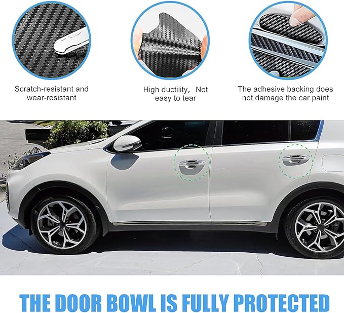 Icyfond 8PCS Car Door Handle Cup Stickers, Anti-Scratches Carbon Fiber Car Door Handle Protectors, Auto Doors Handles Protective Film, Universal Paint Bowl Protector for Most Cars (Black)