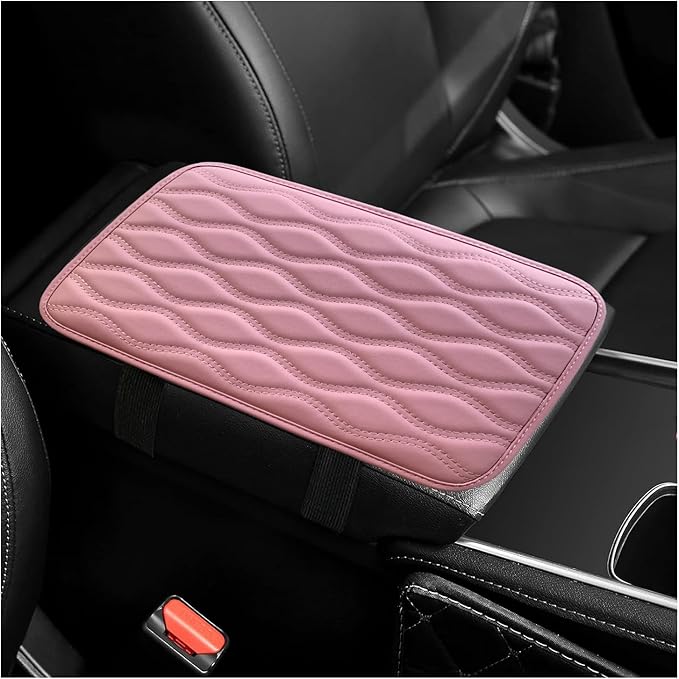 Car Center Console Pad, Waterproof PU Leather Auto Armrest Box Cover, Comfortable Vehicle Arm Rest Protector Cushion Pad for Car SUV, Universal Car Accessories (Pink)