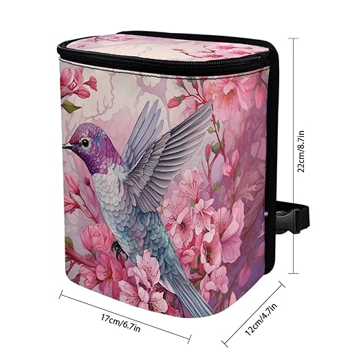 Mini Car Trash Bag Bin Hanging,Hummingbird Vehicle Garbage Bin with Lid,Durable Foldable Car Trash Can Waste Bag for Front Back Seats/Console