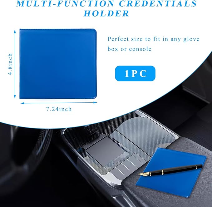 Kewucn 1 PC Car Registration Insurance Holder, Essential Auto Card Glove Box Organizer, Vehicle Interior Accessories Perfect for Most Car, Truck, SUV (10.55''×4.8'', Blue)